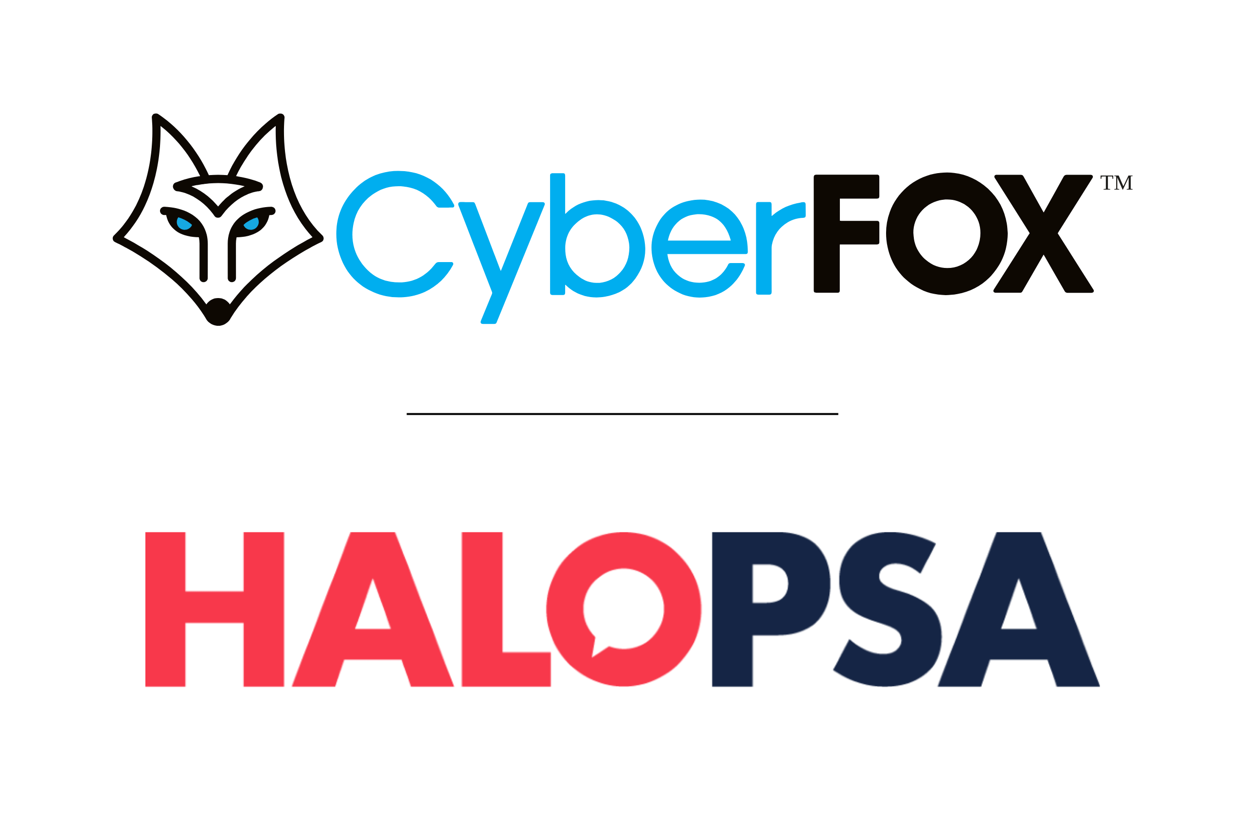 CyberFOX and HaloPSA's logos on white background